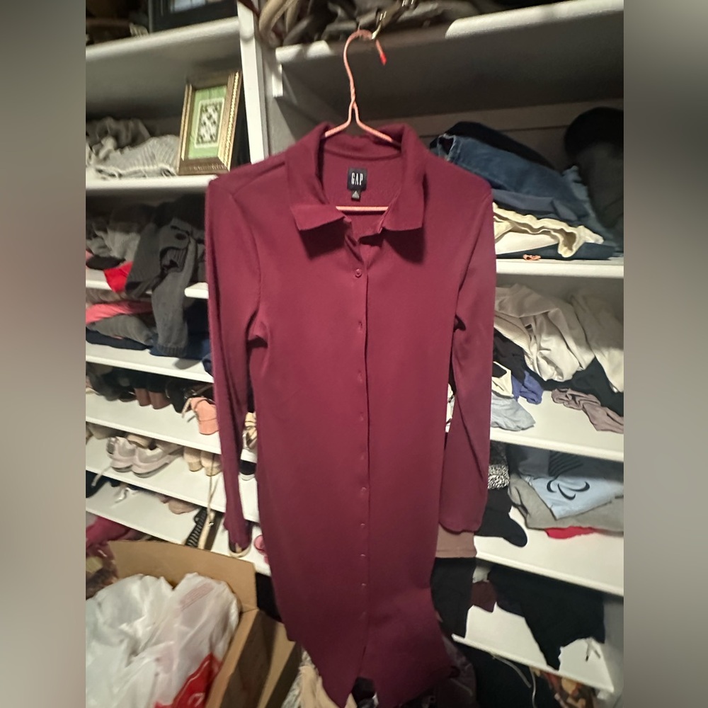 GAP Maroon Long Sleeve Dress Large TALL
